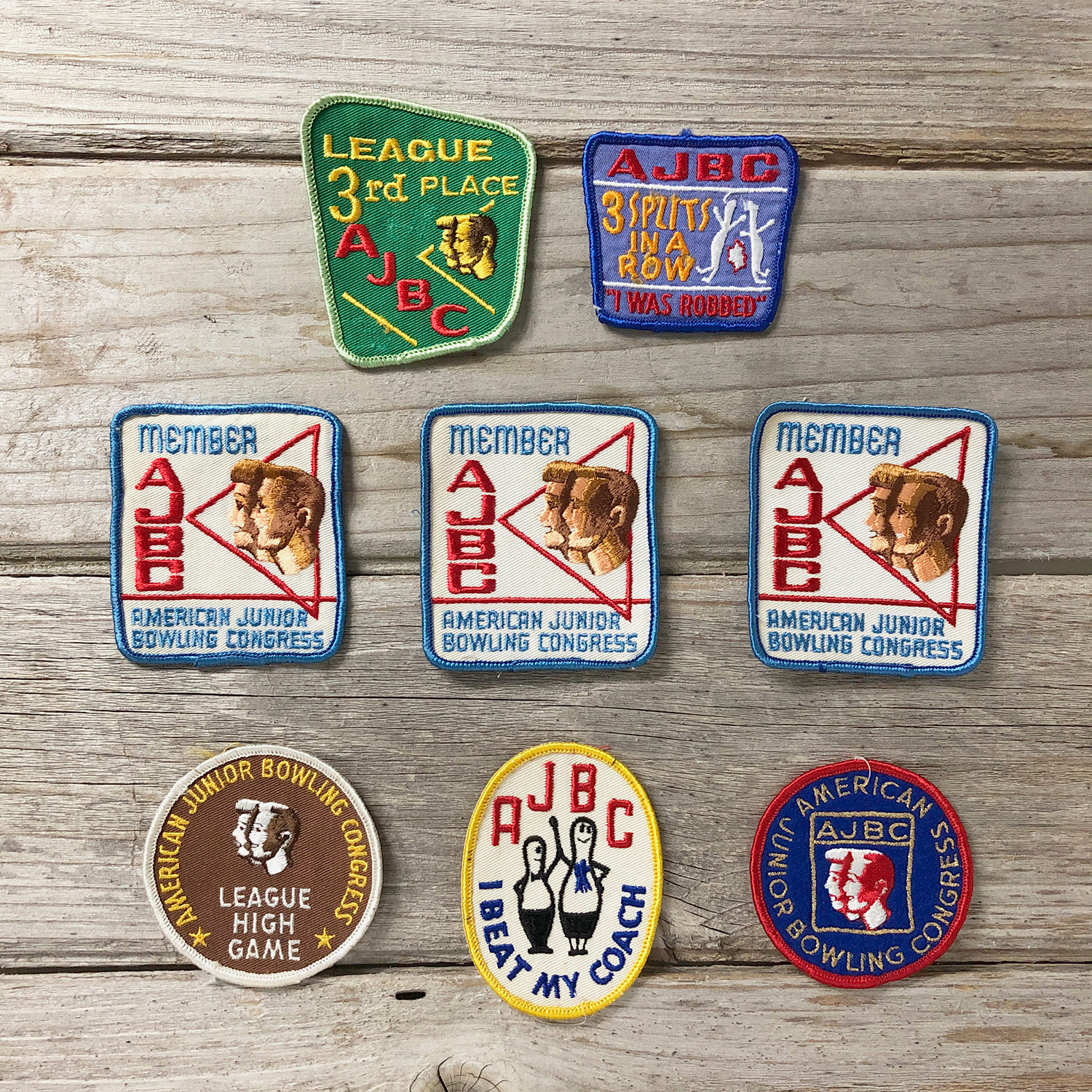Set of 8 Vintage Bowling Team Patches American Junior Bowling Congress
