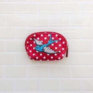 Red Polka Dot Change Purse With Sparrow