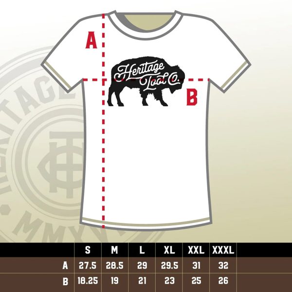 Heritage Tool Co. buffalo tee size chart