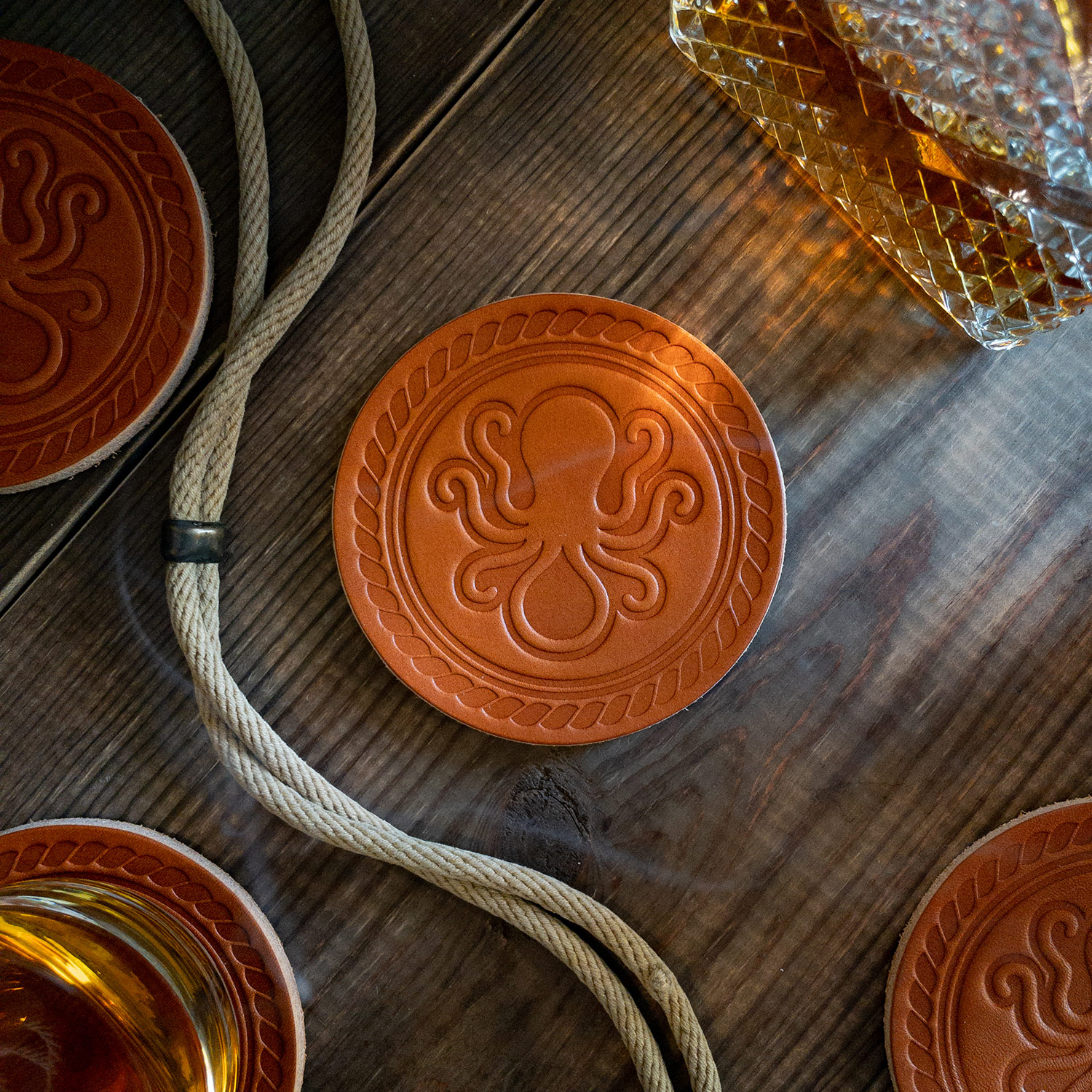 Invisible Ink Leather Octopus Coasters